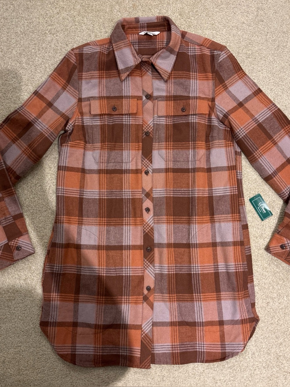 L.L. Bean Signature Antique Lilac Violet Chamois Tunic Plaid Shirt Womens Size S